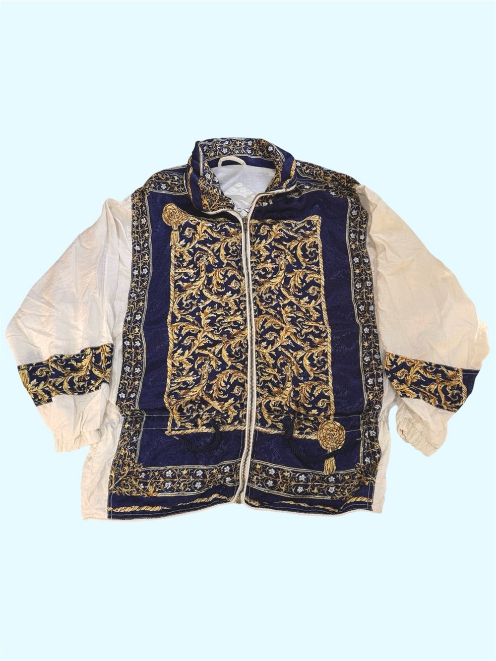 Vintage 80s 90s Nuggets Ornate Gold Blue Baroque Style Windbreaker Jacket Medium